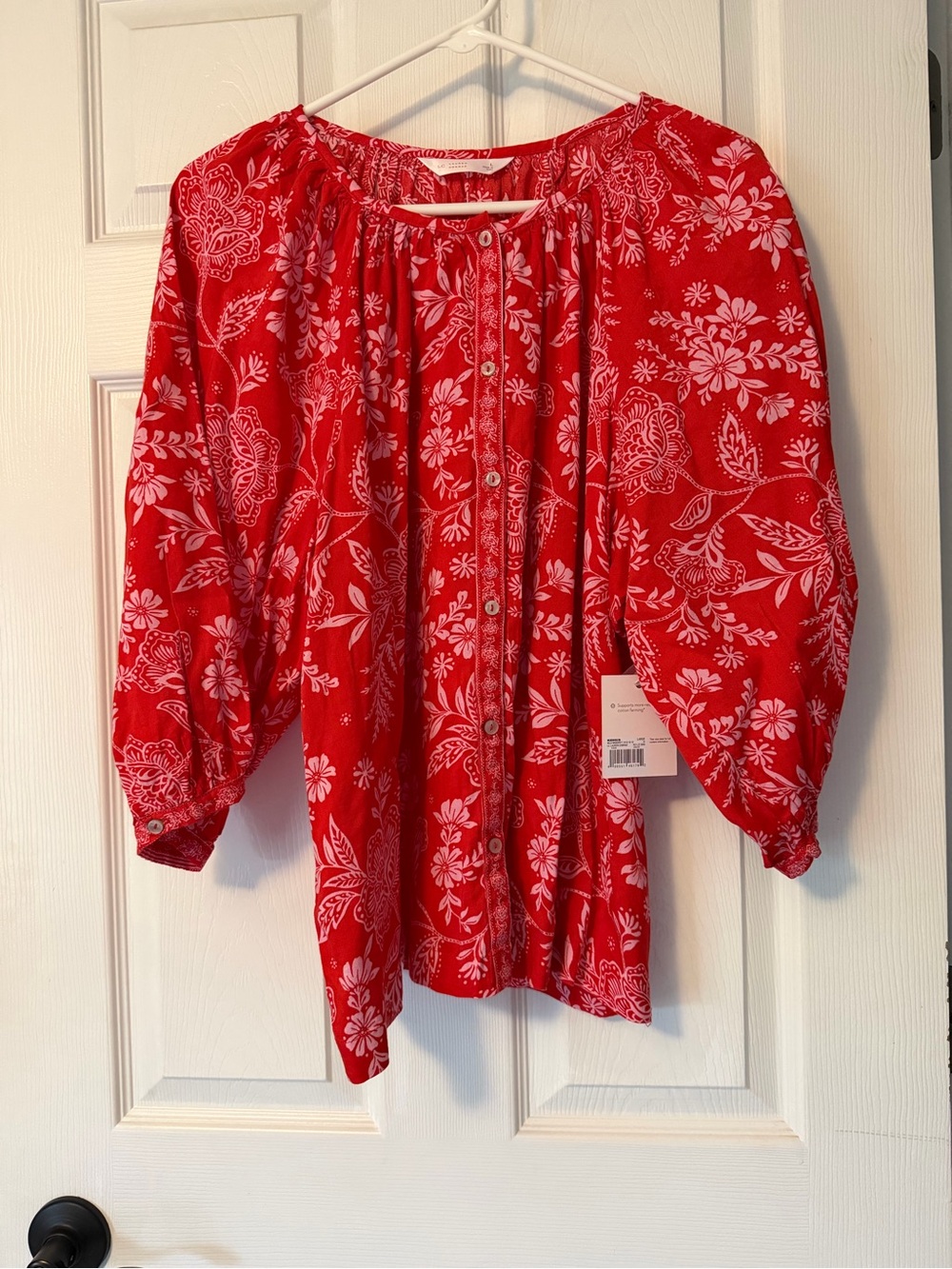 LC Lauren Conrad Large Red Floral Peasant Blouse NWT
